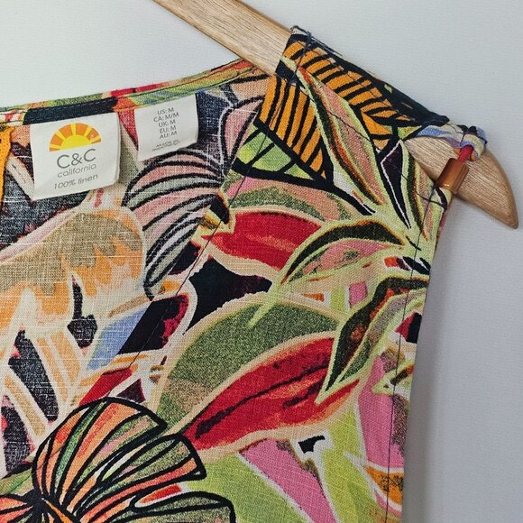 C&C California Linen Dress Size M Tropical Floral Sleeveless Multicolor Pockets - Picture 6 of 13